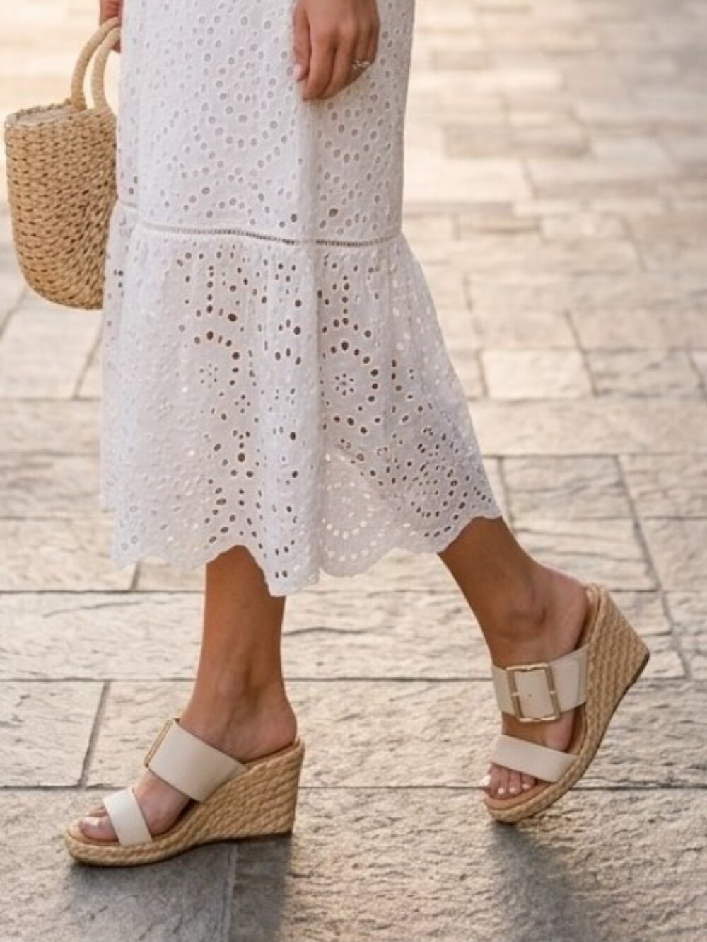 Dolce Vita LUCINE Neutral Beige Espadrille Wedge Slides with Buckle Sz 7